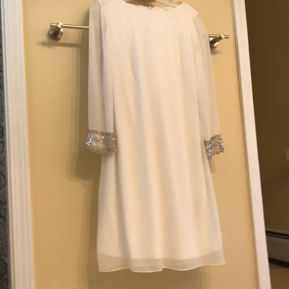 Sheer Long Sleeved Beaded Cuff Short Dress